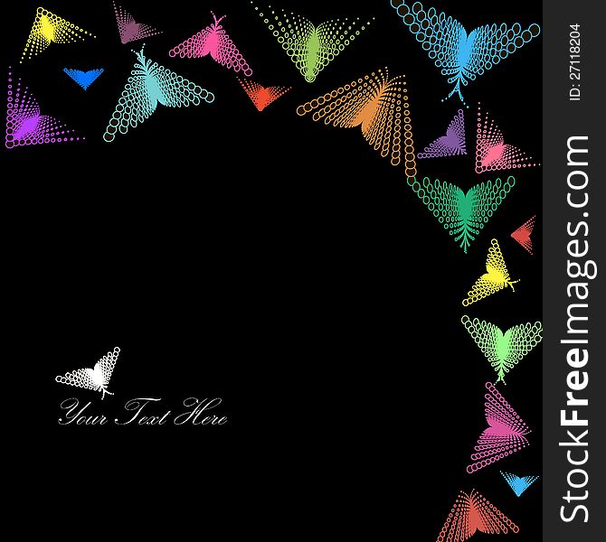 Bright colorful butterflies on black background for you design