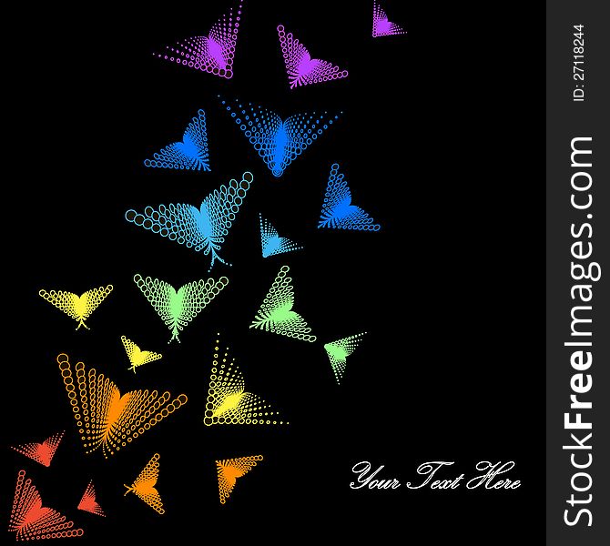 Bright colorful butterflies on black background for you design. Bright colorful butterflies on black background for you design