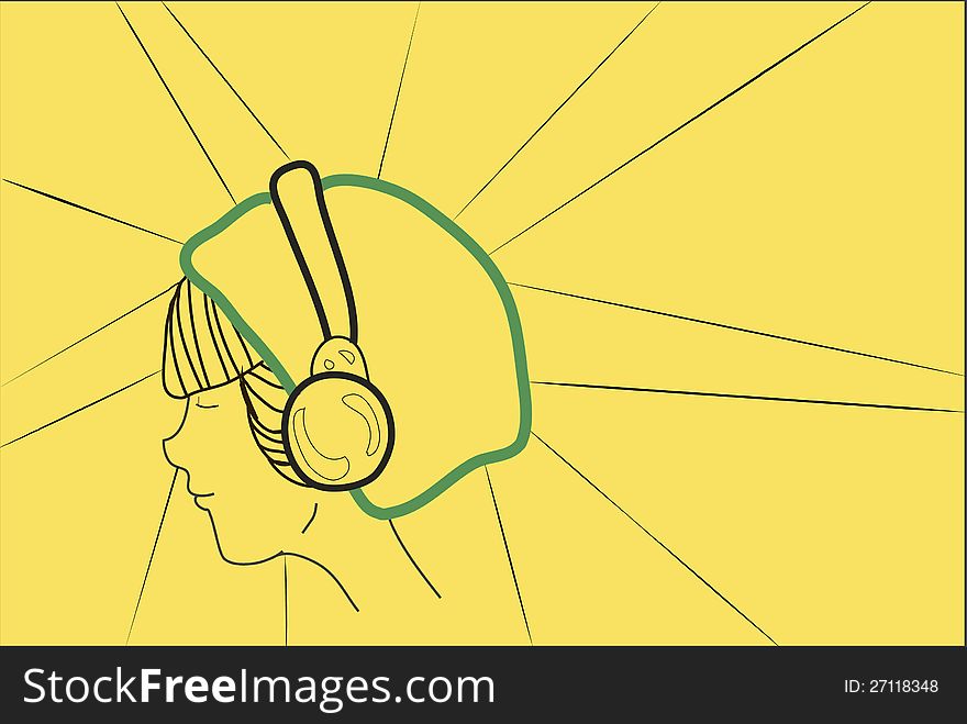 Abstract face of a girl with headphones vector illustrations