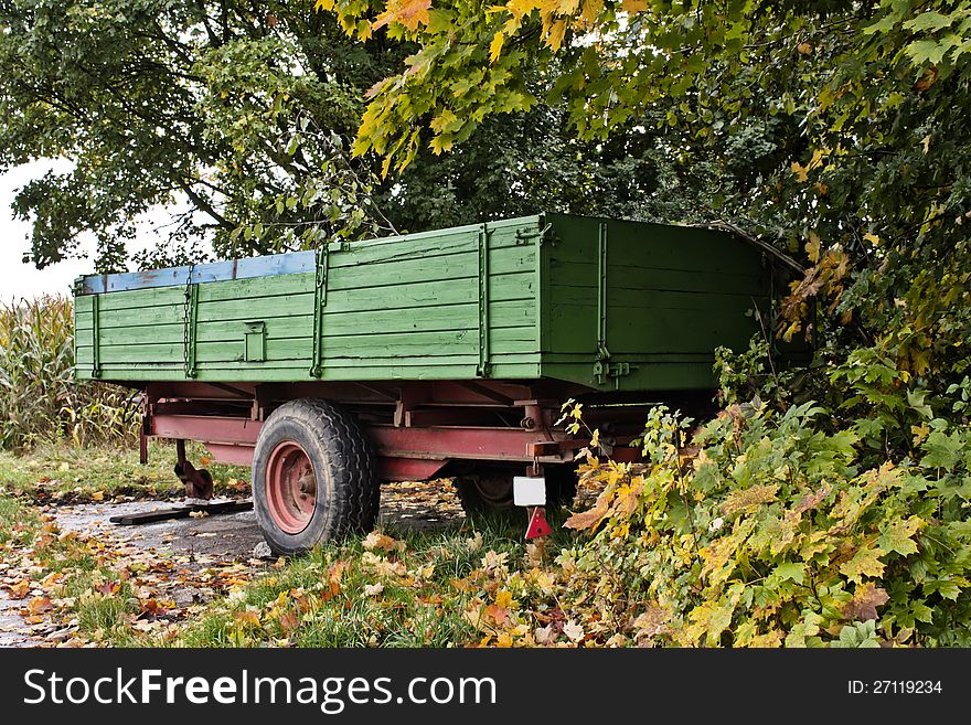 Trailer of a tractor ready to be loaded with autumn harvest