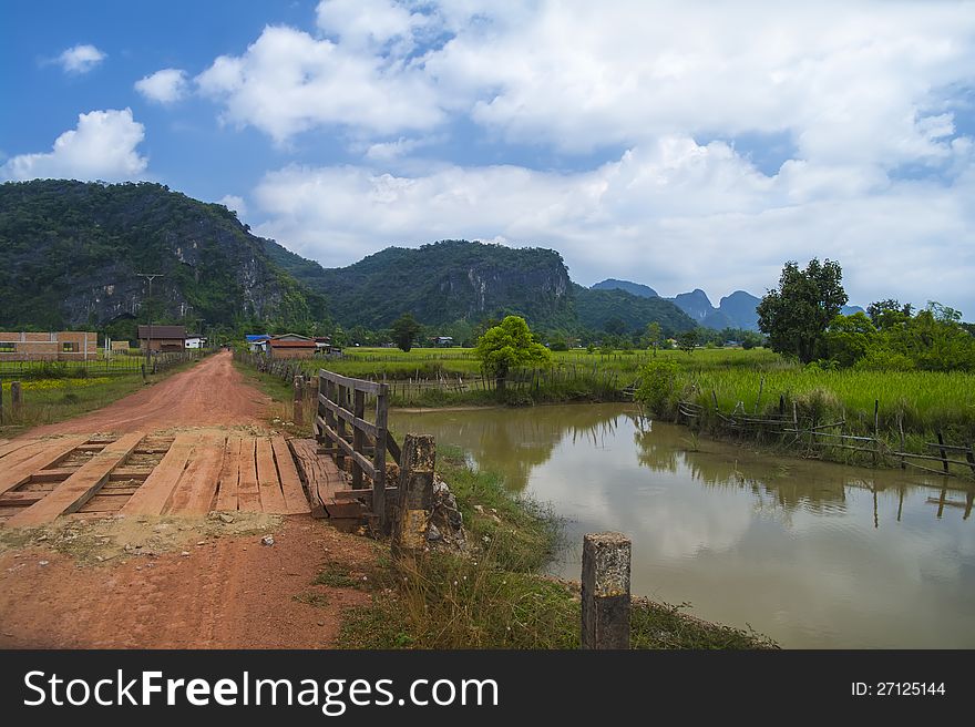 Bridges and rivers of Asia. Bridge near Tham Xang Cave. Laos. Bridges and rivers of Asia. Bridge near Tham Xang Cave. Laos
