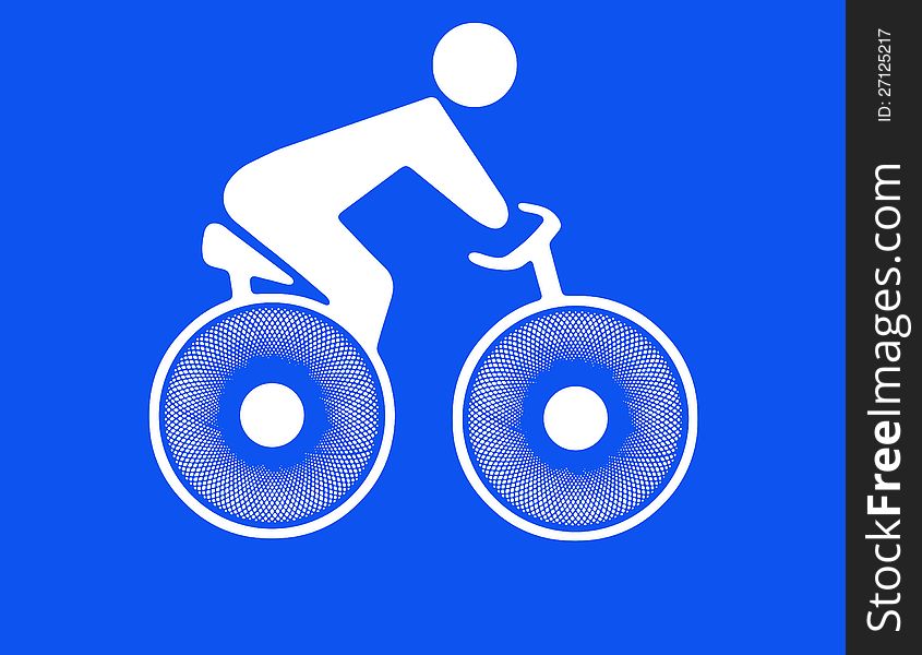 White silhouette of cyclist on blue