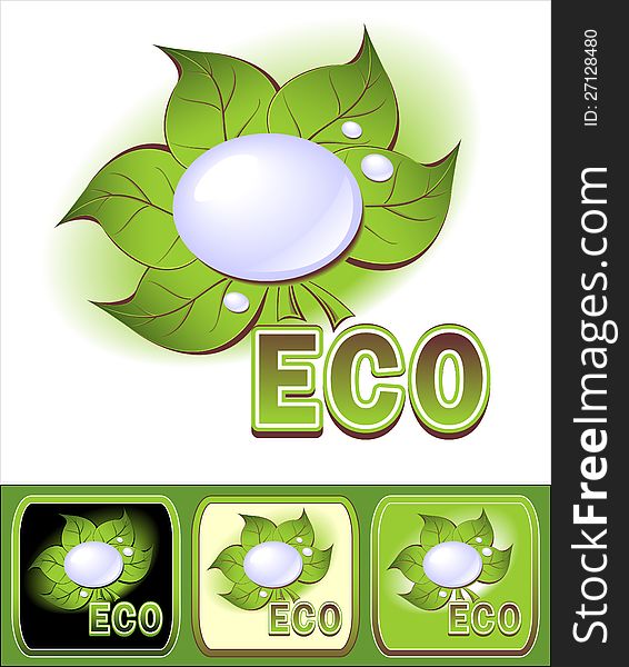Set Ecologic icons icon with leaves and water droplets or logotype for nature product. Set Ecologic icons icon with leaves and water droplets or logotype for nature product