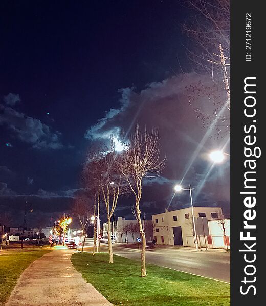 Nighttime View Of A Walkway Is A Beautiful Scene