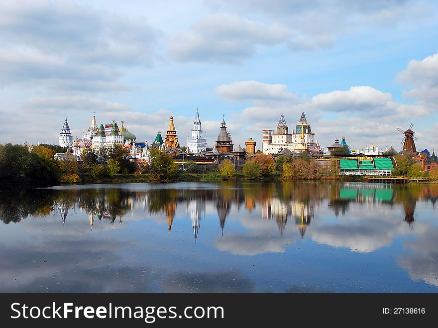 Palaces and towers on the lake of the Russian fairy tale. Palaces and towers on the lake of the Russian fairy tale