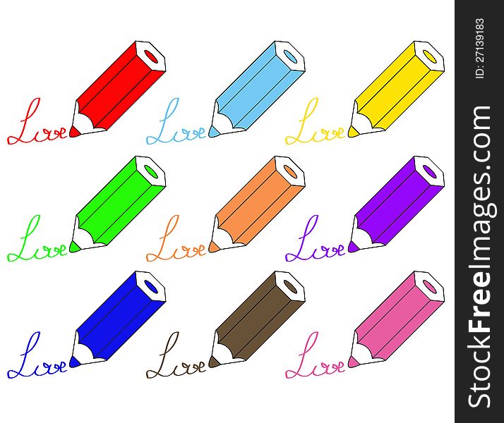 Vector set of colorful pencils with love