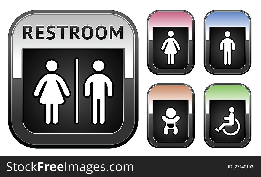 Restroom symbol, metallic button