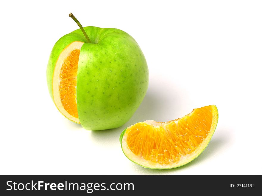 Apple with orange inside. Genetic modification.