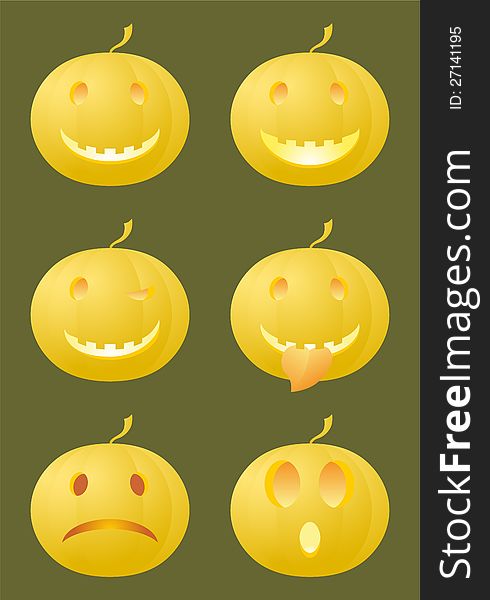 6 standard emoticons made of Halloween pumpkins. 6 standard emoticons made of Halloween pumpkins