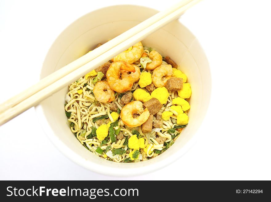 Cup noodles isolated in white background.