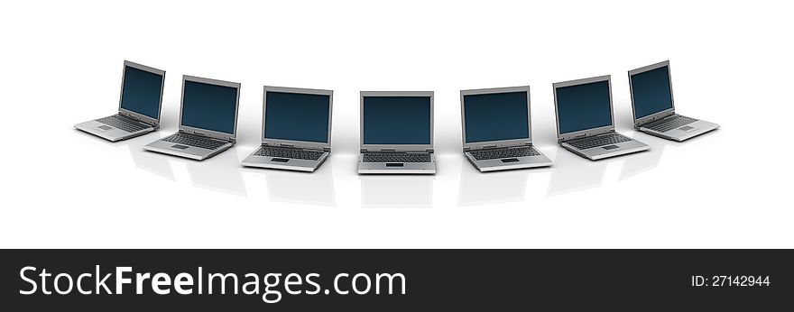 Three dimensional illustration of Laptops