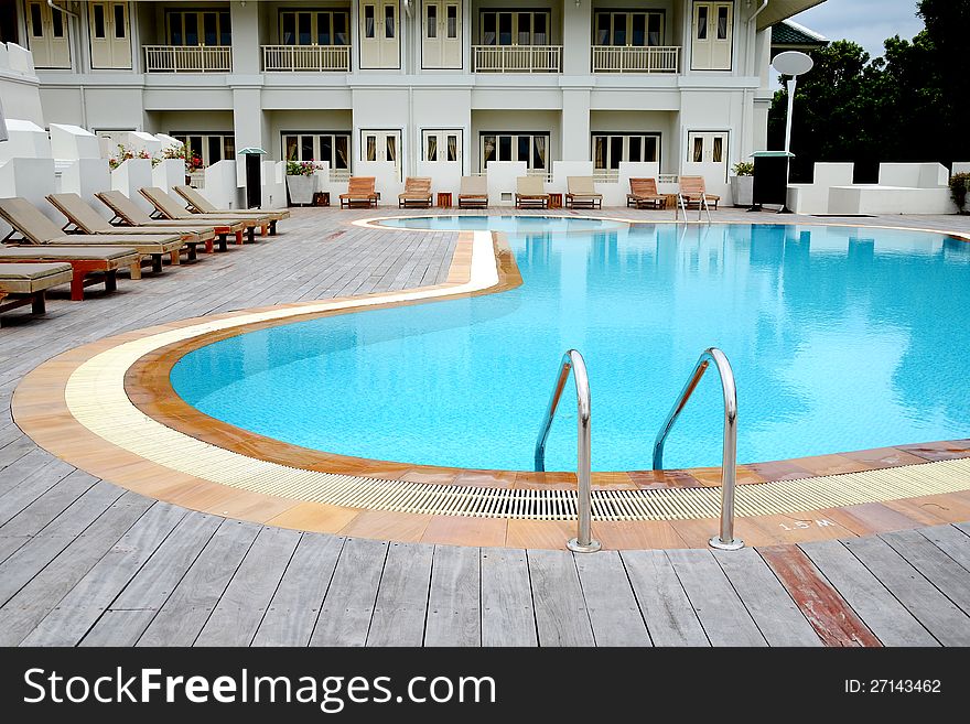 A curved design swimming pool.