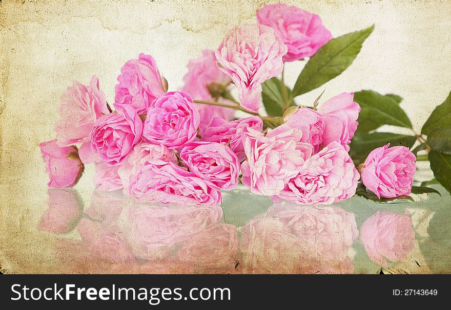 Pink Roses On Grunge Background