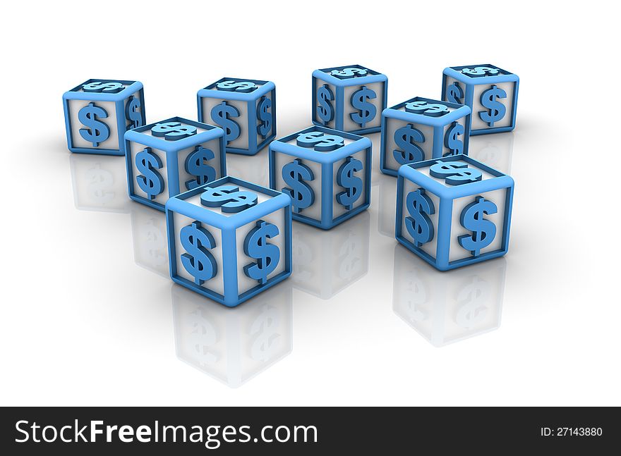 Three dimensional illustration of cubes with Dollar Sign. Three dimensional illustration of cubes with Dollar Sign