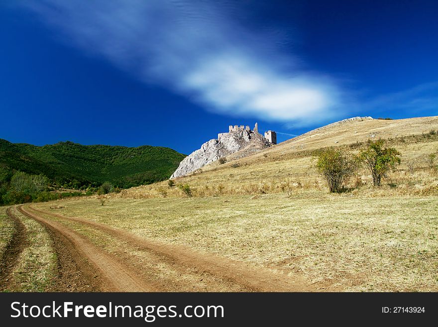 Old castle ruins and beautiful blue sky