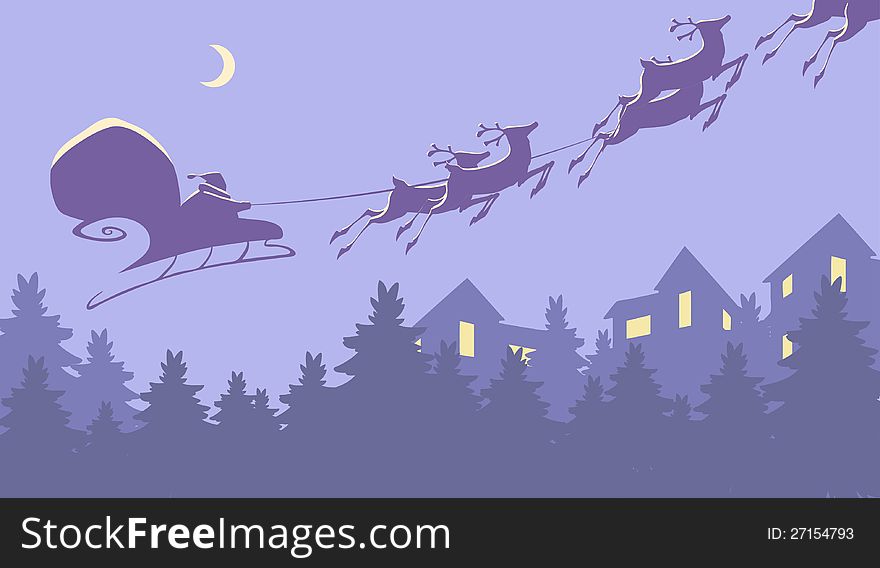 Christmas illustration of Santa Claus riding on his sleigh. Christmas illustration of Santa Claus riding on his sleigh