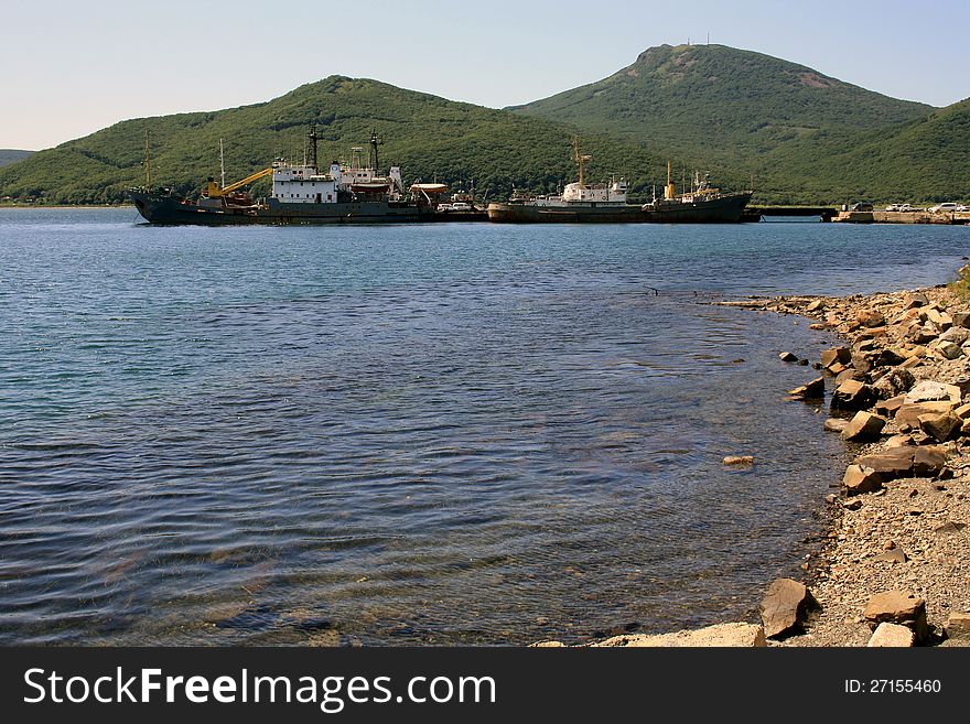 The ships in a bay at a mooring. The ships in a bay at a mooring