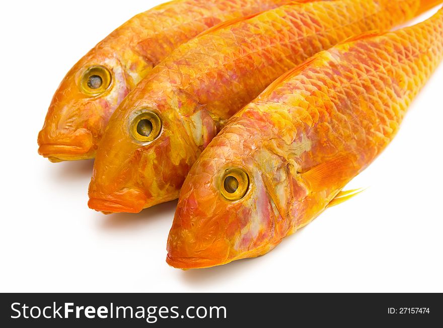 Smoked mullet on a white background. Smoked mullet on a white background