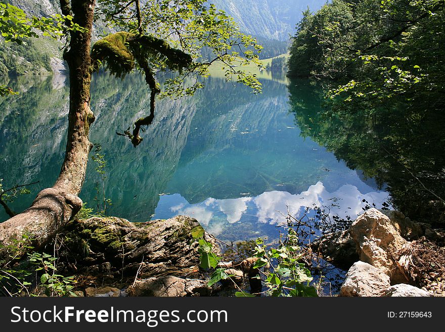 Mountain reflection at lake Obersee in Berchtesgadener Alps Germany. Mountain reflection at lake Obersee in Berchtesgadener Alps Germany