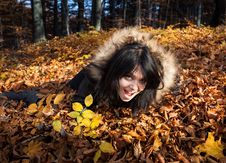 Girl And Fallen Autumn Leaves Stock Images Girl And Fallen Autumn Leaves Stock Images