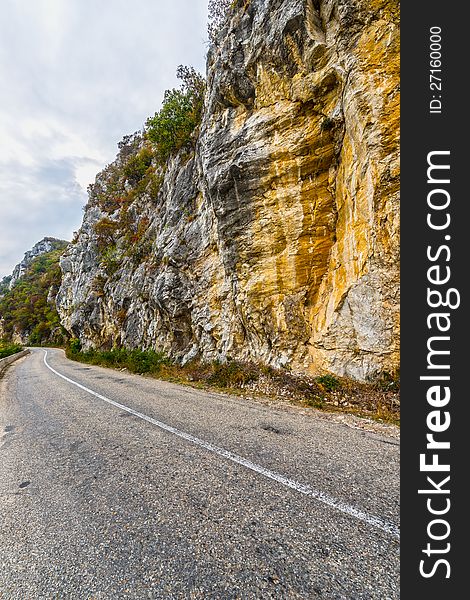 Road along the Danube rocks in romania