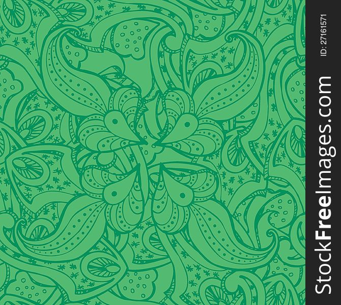 Seamless abstract hand-drawn oriental pattern, green background. Seamless abstract hand-drawn oriental pattern, green background