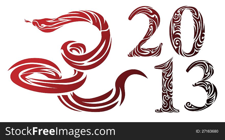 Snake - a symbol of 2013. Greeting card template.