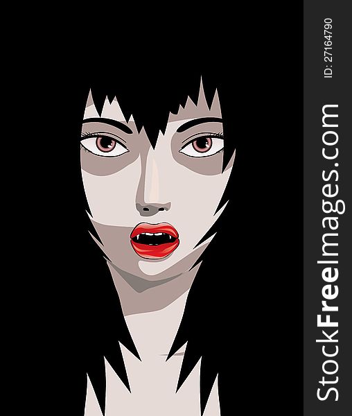 Abstract illustration of  woman vampire with fangs in the dark. Abstract illustration of  woman vampire with fangs in the dark.