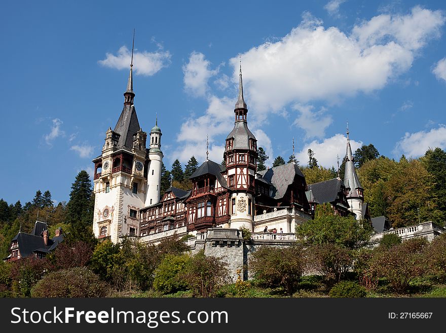 Exterior of castle from romania europe in fall season peles castle is public domain. Exterior of castle from romania europe in fall season peles castle is public domain