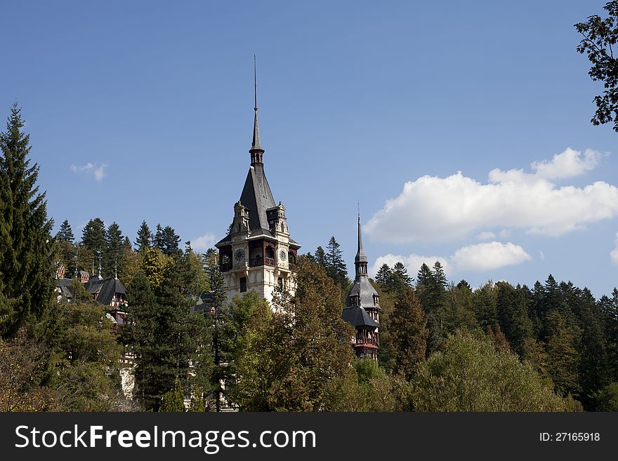 Exterior of  towers palace from romania europe in fall season

peles castle is public domain. Exterior of  towers palace from romania europe in fall season

peles castle is public domain