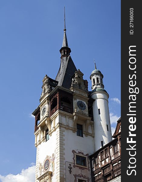 Exterior of towers palace from romania europe in fall season peles castle is public domain. Exterior of towers palace from romania europe in fall season peles castle is public domain