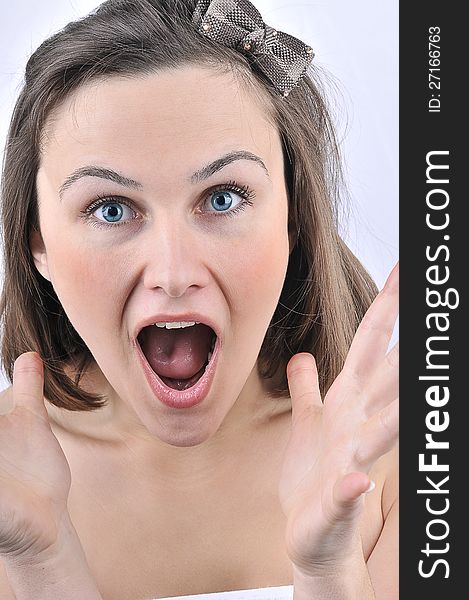 Portrait of surprised excited woman screaming. Portrait of surprised excited woman screaming