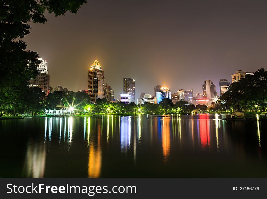 Bangkok city at night view from public park