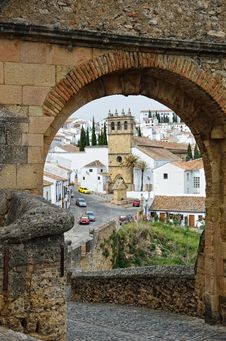 Spanish White Town Ronda Near The Old Bridge Royalty Free Stock Photo