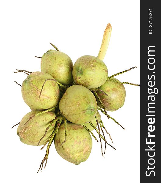 Green coconut bunch isolated on white background