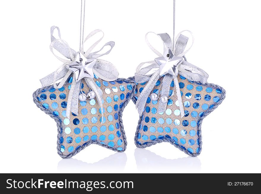 Pair of Christmas star decoration on white. Pair of Christmas star decoration on white.