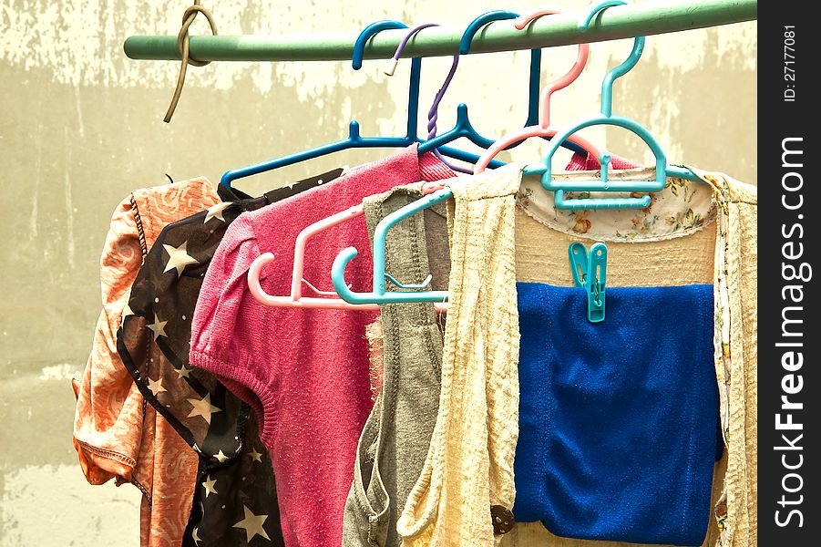 Women's Clothing Clothesline on a roof. Women's Clothing Clothesline on a roof.