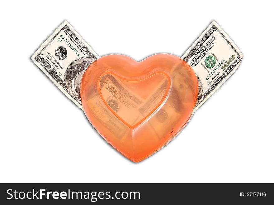 Wings of heart is US dollars bank isolated on white background. Wings of heart is US dollars bank isolated on white background.