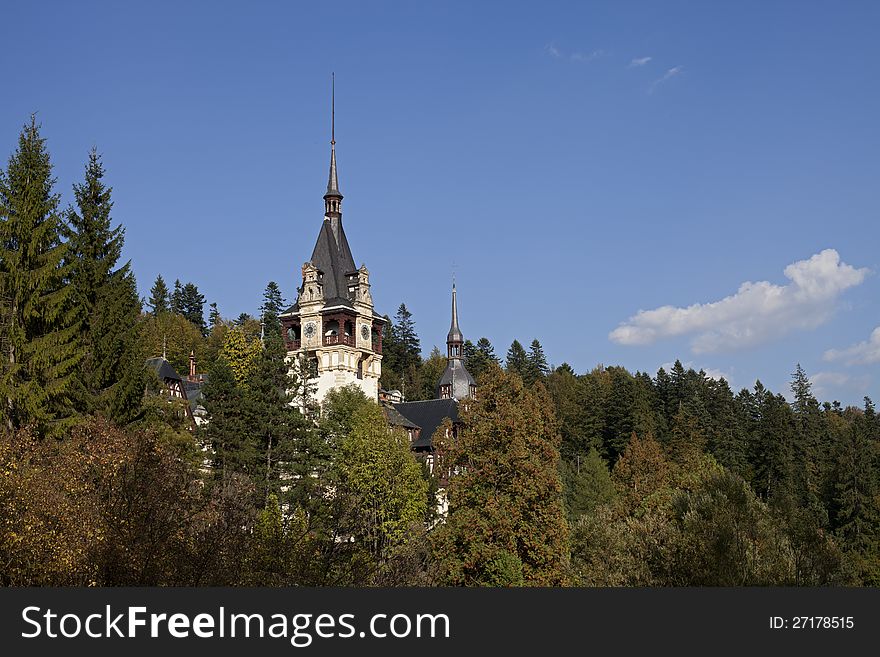 Exterior of  towers palace from romania europe in fall season

peles castle is public domain. Exterior of  towers palace from romania europe in fall season

peles castle is public domain