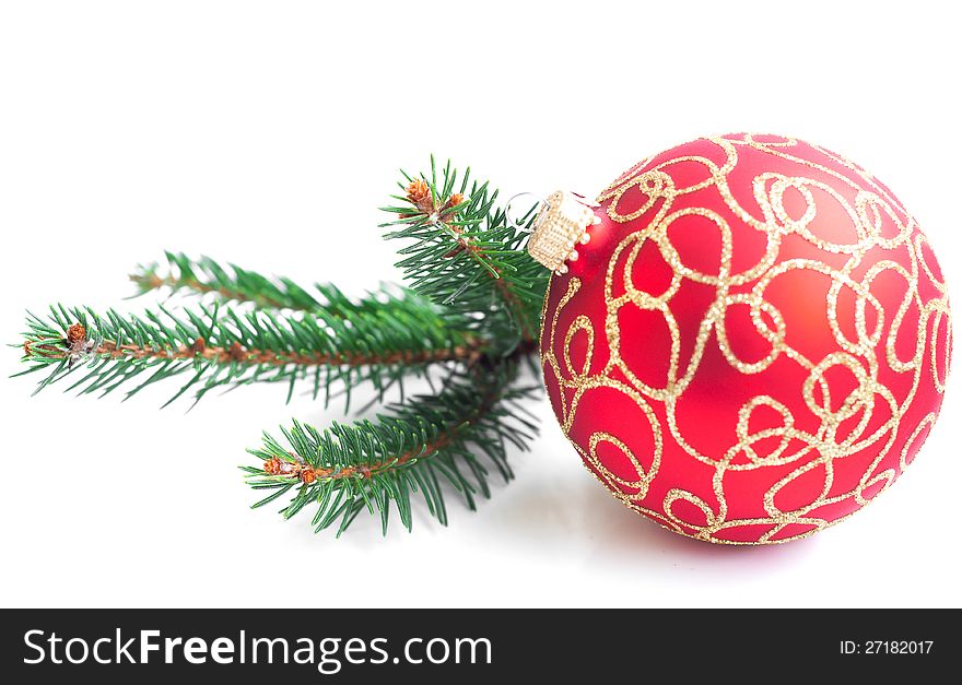 Christmas Pine and Bauble on a white background. Christmas Pine and Bauble on a white background
