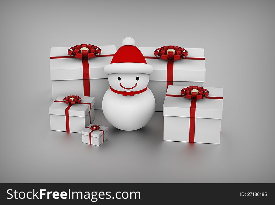 Snowman and gift boxes