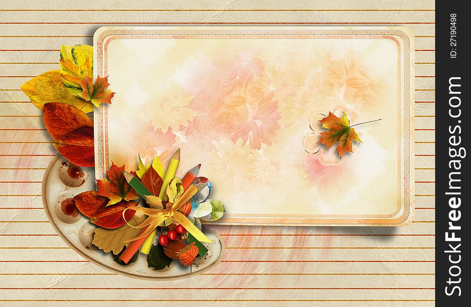 Vintage background with autumn card and pencils