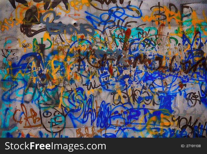 Messy graffiti metal wall. Useful as grunge background or texture