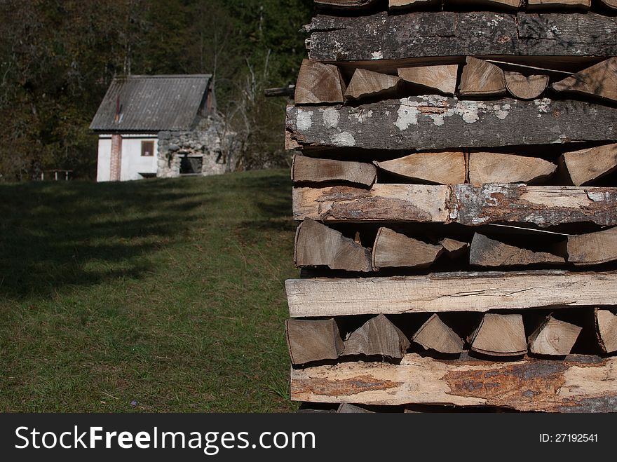 Pile of firewood prepared for heating. Wood type, beech. Pile of firewood prepared for heating. Wood type, beech