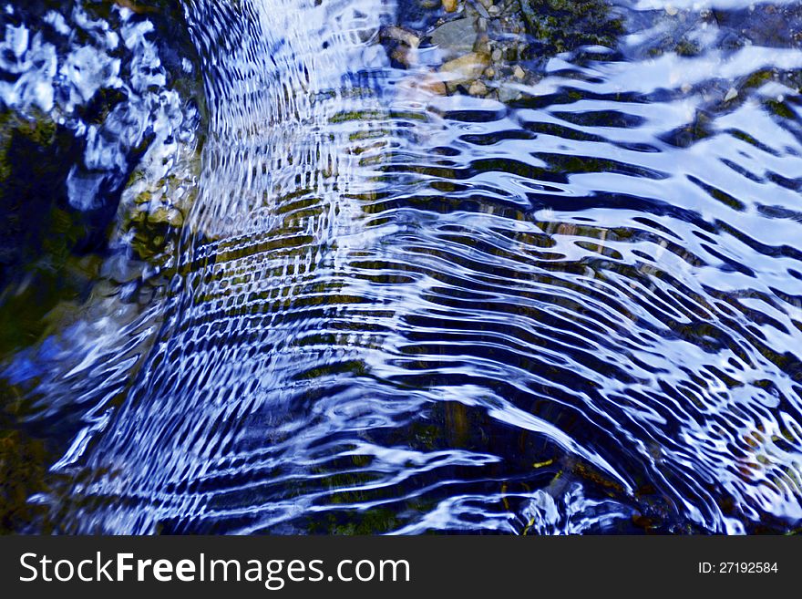 Background of blue colored ripples on water stream