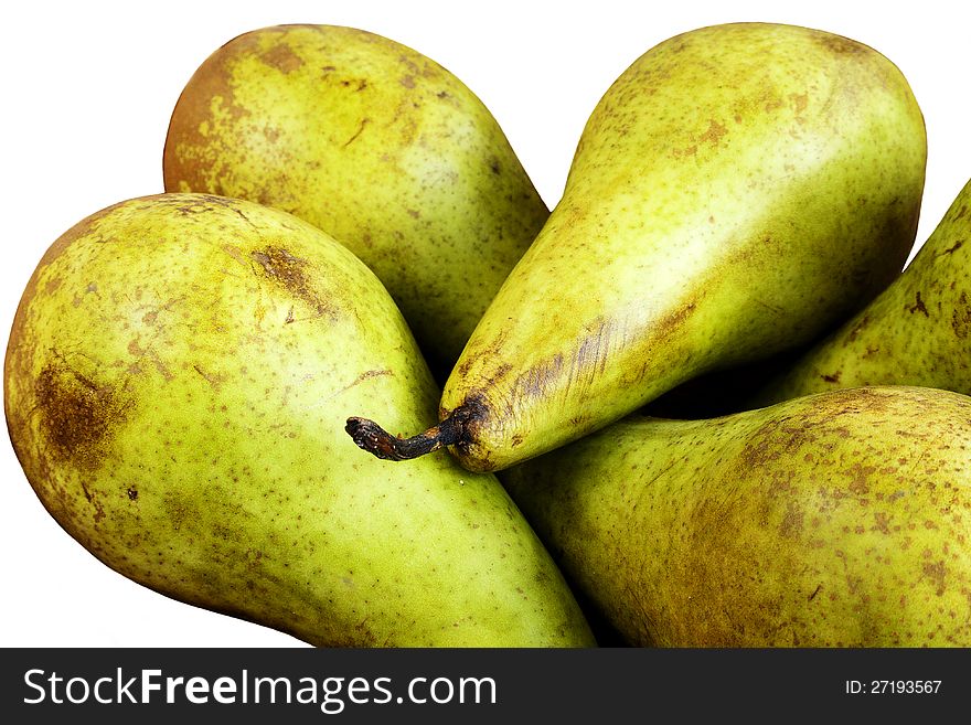 Ripe fresh pears isolated over white background