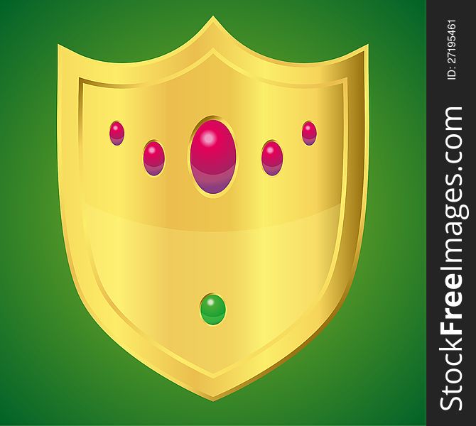 Golden shield with rubies and emeralds ( clipart)
