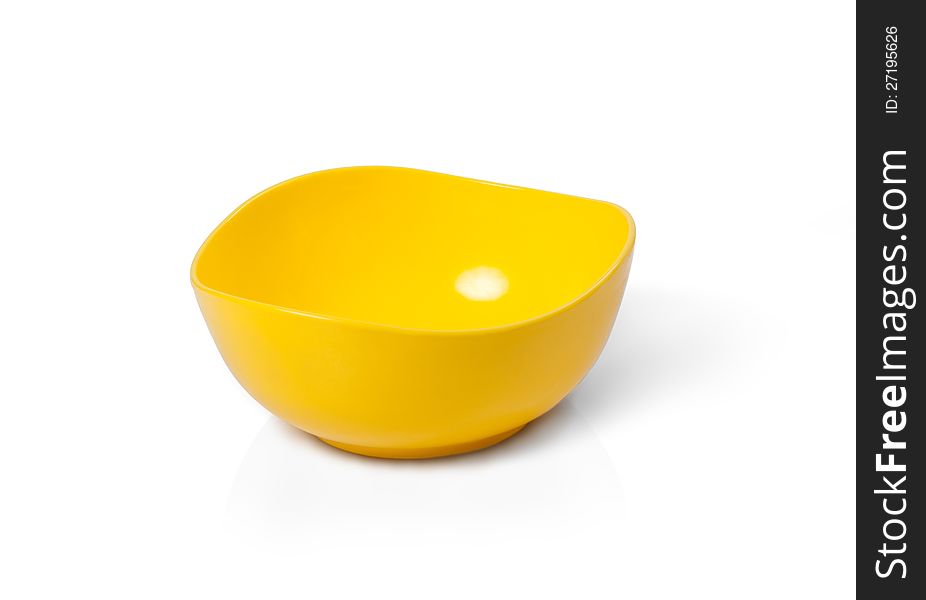 Yellow empty plastic bowl for microwave use isolated on white. Yellow empty plastic bowl for microwave use isolated on white