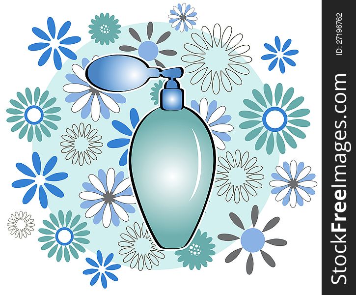 Elegant peerfume bottle with blue flowers. Elegant peerfume bottle with blue flowers