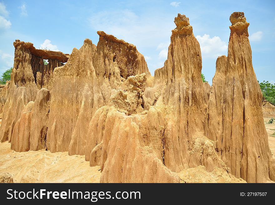 Lalu is Sakaeo Province of Thailand. They are an amazingly beautiful site of nature wonder. At this natural attraction, some part of the soil is still hard and has been eroded into shapes similar to a wall or pillars.